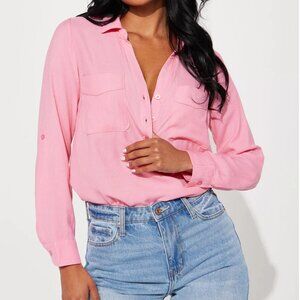 Fashion Nova Pink Linen Button Down Shirt Medium